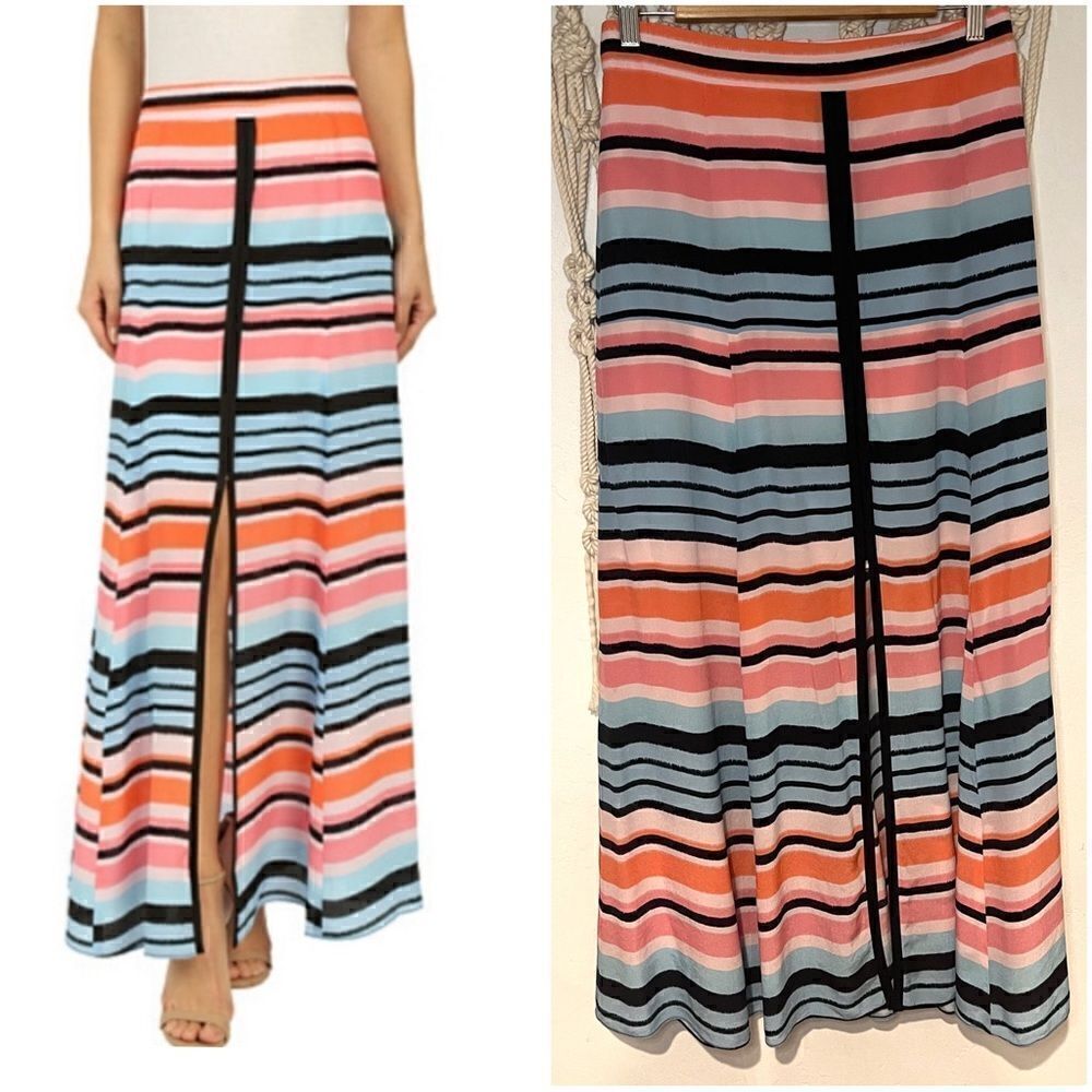 Nanette Lepore Maxi Skirt SZ 4 Bright Silk Stripes Summer Capsule Wardrobe